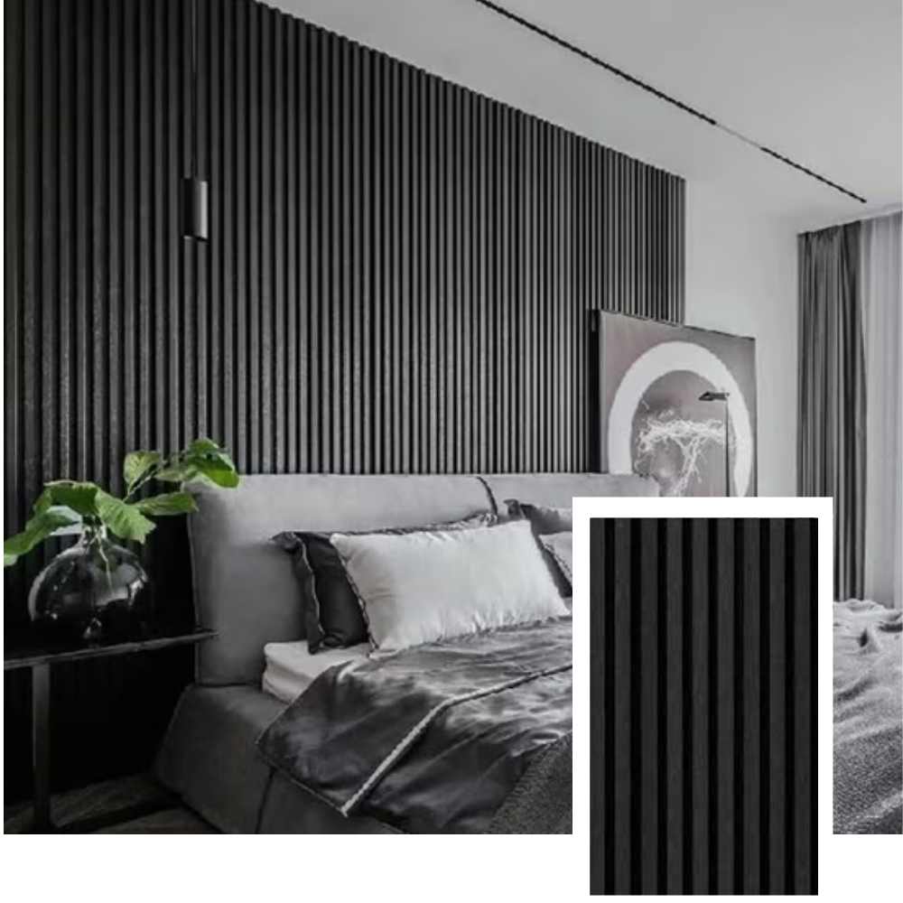 Nordive™ Akoestisch Lamellenpaneel — Gerookt Eiken (2,7 m × 1,10 m)