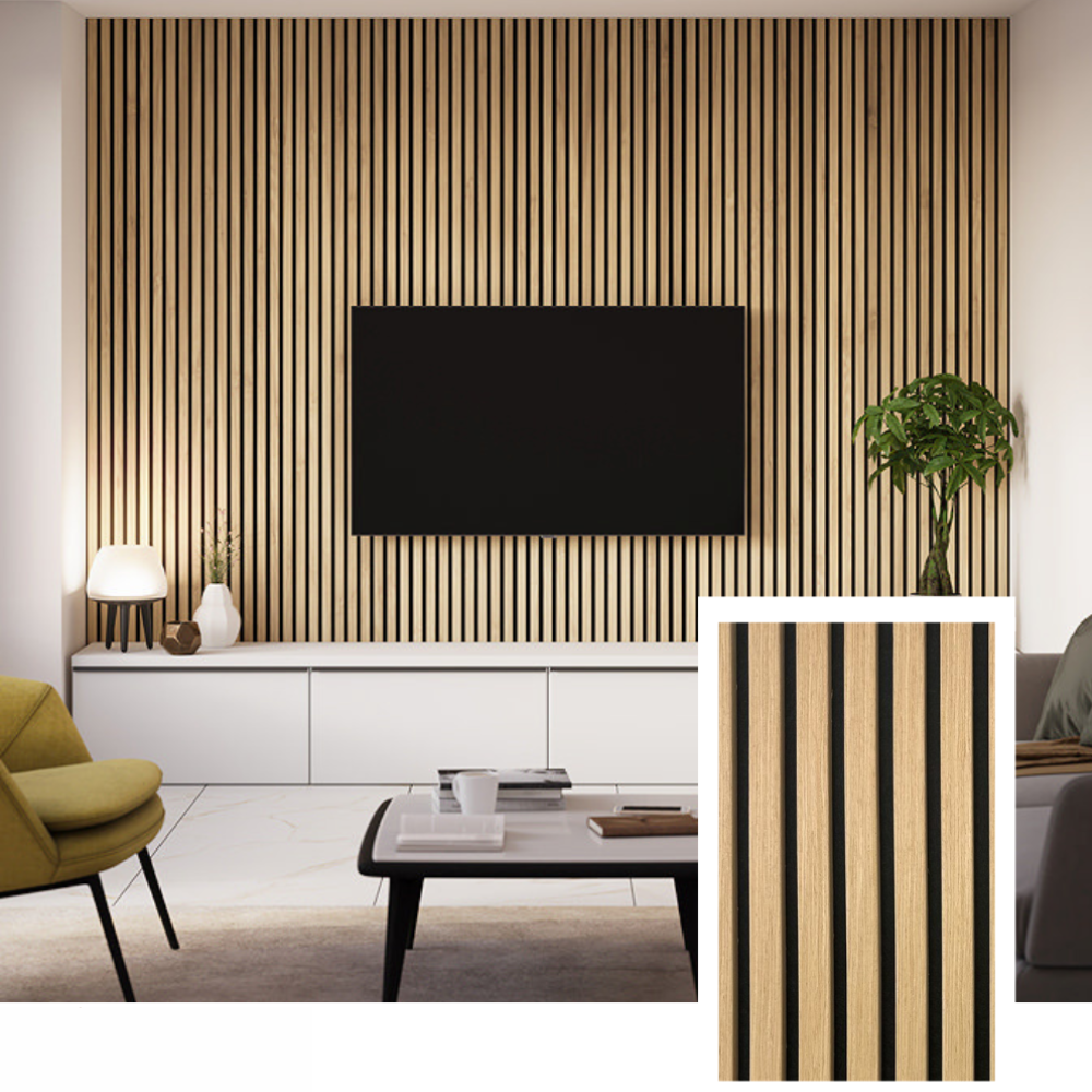 Nordive™ Akoestisch Lamellenpaneel — Gerookt Eiken (2,7 m × 1,10 m)