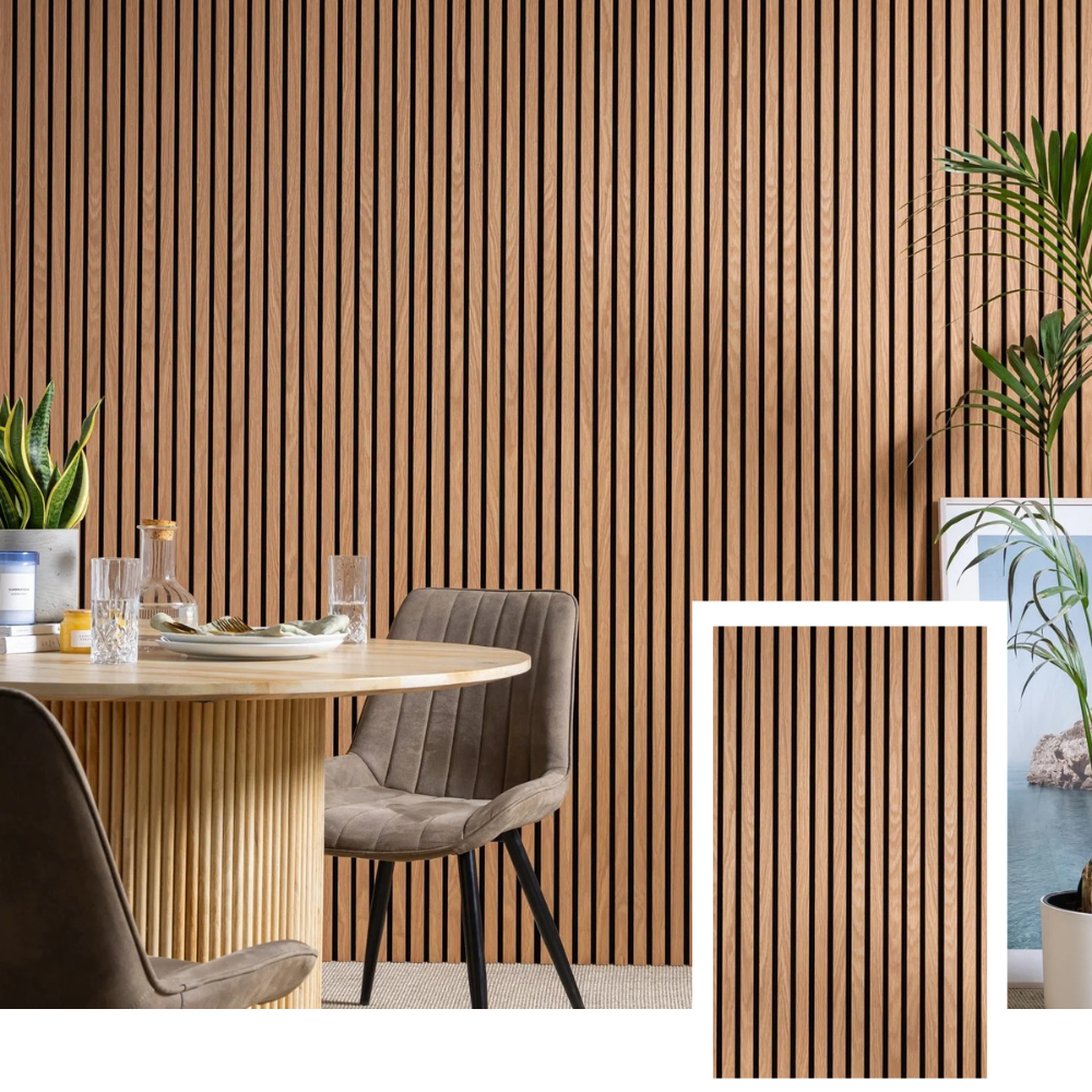 Nordive™ Akoestisch Lamellenpaneel — Gerookt Eiken (2,7 m × 1,10 m)