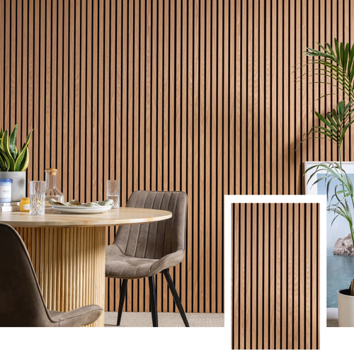 Nordive™ Akoestisch Lamellenpaneel — Gerookt Eiken (2,7 m × 1,10 m)